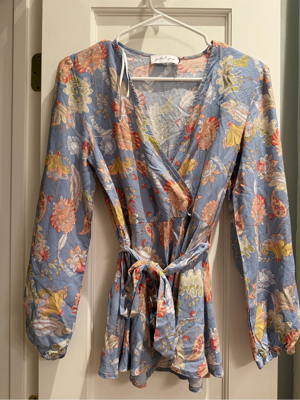 Petal & Pup Light Blue Floral Wrap Blouse